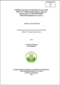 Image of FORMULASI DAN UJI EFEKTIVITAS SALEP MINYAK ATSIRI JAHE (Zingiber officinale Roscoe) DALAM MENGHAMBAT BAKTERI Staphylococcus aureus