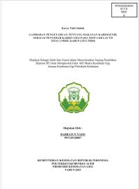 Image of GAMBARAN PENGETAHUAN TENTANG MAKANAN KARIOGENIK SEBAGAI PENYEBAB KARIES GIGI PADA SISWA KELAS VII  MTsN 2 PIDIE KABUPATEN PIDIE