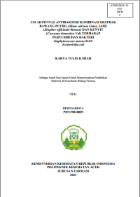 Image of UJI AKTIVITAS ANTIBAKTERI KOMBINASI EKSTRAK BAWANG PUTIH (Allium sativum Linn), JAHE (Zingiber officinale Roscoe) DAN KUNYIT (Curcuma domestica Val) TERHADAP PERTUMBUHAN BAKTERI Staphylococcus aureus DAN
Escherichia coli