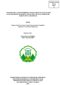 Image of ANALISIS POLA ASUH PEMBERIAN MAKAN DENGAN STATUS GIZI ANAK PRASEKOLAH DI DESA SINYEU KECAMATAN INDRAPURI KABUPATEN ACEH BESAR