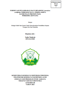 Image of FORMULASI PENAMBAHAN DAUN BINAHONG (anredera cordifolia) TERHADAP DAYA TERIMA SERTA
KANDUNGAN PROTEIN PADA PERKEDEL KENTANG