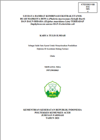 Image of UJI DAYA HAMBAT KOMBINASI EKSTRAK ETANOL BUAH MAHKOTA DEWA (Phaleria macrocarpa (Scheff) Boerl) DAN DAUN BIDARA (Ziziphus mauritiana Lam) TERHADAP Staphylococcus aureus DAN Escherichia coli