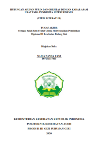 Image of HUBUNGAN ASUPAN PURIN DAN OBESITAS DENGAN KADAR ASAMURAT PADA PENDERITAHIPERURISEMIA