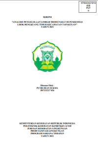 Image of ANALISIS PENGELOLAAN LIMBAH MEDIS PADAT DI PUSKESMAS LHOK BENGKUANG TIMUR KECAMATAN TAPAKTUAN” TAHUN 2021