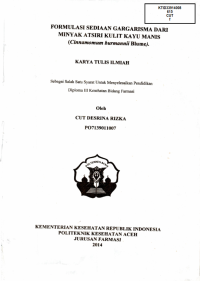 Image of Formulasi Sediaan Gargarisma Dari Minyak Atsiri Kulit Kayu Manis (Cinnamomum Burmannii Blume).