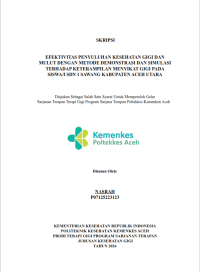 Image of Efektivitas Penyuluhan Kesehatan Gigi dan Mulut Dengan Metode Demonstrasi dan Simulasi Tterhadap Keterampilan Menyikat Gigi Pada Siswa / Siswi SDN  1 Sawang Kab Aceh Utara