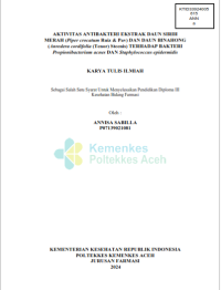 Image of AKTIVITAS ANTIBAKTERI EKSTRAK DAUN SIRIH MERAH (Piper crocatum Ruiz & Pav) DAN DAUN BINAHONG (Anredera cordifolia (Tenor) Steenis) TERHADAP BAKTERI Propionibacterium acnes DAN Staphylococcus epidermidis