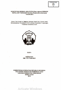 Image of Efektifitas Serbuk Lada Putih (Piper Nigrum) Sebagai Repellent Terhadap Kecoa (Periplaneta Americana) Tahun 2013