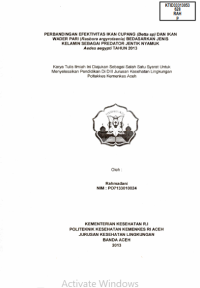 Image of Perbandingan Efetivitas Ikan Cupang (Betta Sp) Dan Ikan Wader Pari (Rasbora Argyrotaenia) Berdasarkan Jenis Kelamin Sebagai Predator Jentik Nyamuk Aedes Aegypti Tahun 2013