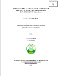 Image of FORMULASI SEDIAAN MINYAK ANGIN AROMATERAPI DARI MINYAK ATSIRI JAHE (Zingiber officinale) DAN JERUK LEMON (Citrus limon)