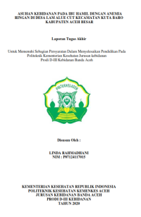 Image of ASUHAN KEBIDANAN PADA IBU HAMIL DENGAN ANEMIA RINGAN DI DESA LAM ALUE CUT KECAMATAN KUTA BARO KABUPATEN ACEH BESAR