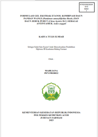 Image of FORMULASI GEL EKSTRAK ETANOL KOMBINASI DAUN PANDAN WANGI (Pandanus amaryllifolius Roxb.) DAN DAUN JERUK PURUT (Citrus hystrix D.C) SEBAGAI 
ANTINYAMUK Aedes aegypti