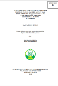Image of PERBANDINGAN KANDUNGAN SENYAWA KIMIA EKSTRAK ETANOL DAN ETIL ASETAT DARI DAUN JAMBLANG (Syizygium Cumini) YANG TUMBUH DI DALAM KAWASAN GEOTHERMAL IE SEUM ACEH BESAR