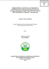 Image of PERBANDINGAN AKTIVITAS ANTIOKSIDAN EKSTRAK DAUN DAN KULIT BATANG SALAM (Syzygium Polyanthum (Wight) Walp) MENGGUNAKAN METODE DPPH (2,2- diphenyl -1- picryhydrazil)